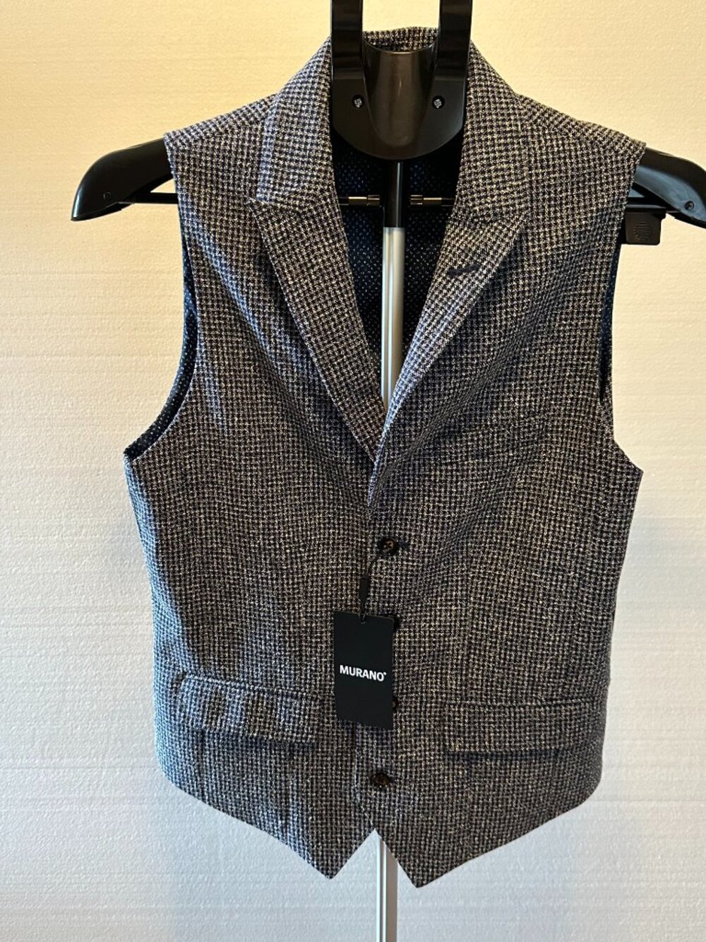 Murano Lined Plaid Vest Polyester-Viscose Blue size S NEW